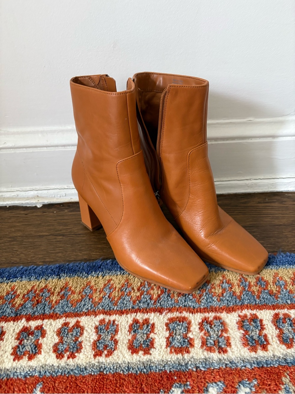 Aldo Tan Leather Square-Toe Block Heel Ankle Boots